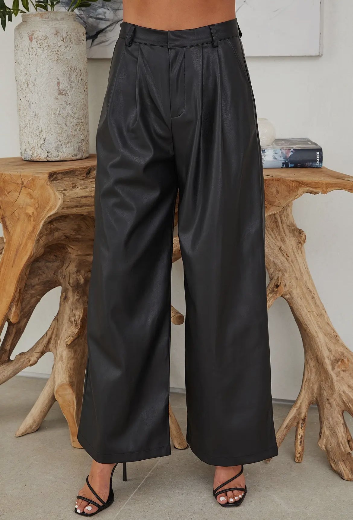 Wide- Leg Leather Pants