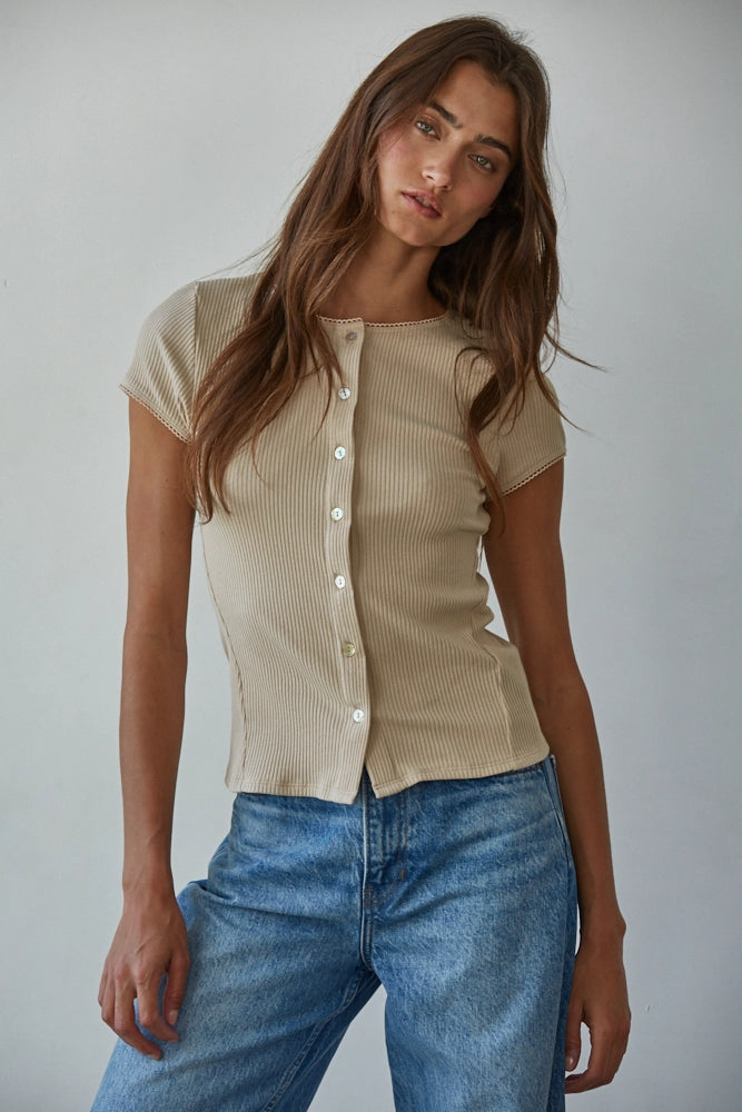 Short Sleeve Ribbed Cardigan