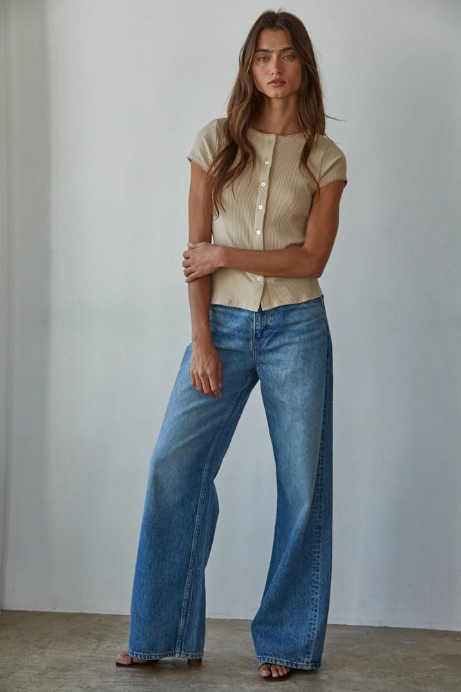 Short Sleeve Ribbed Cardigan