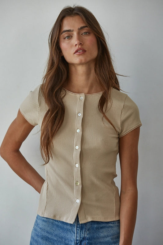 Short Sleeve Ribbed Cardigan