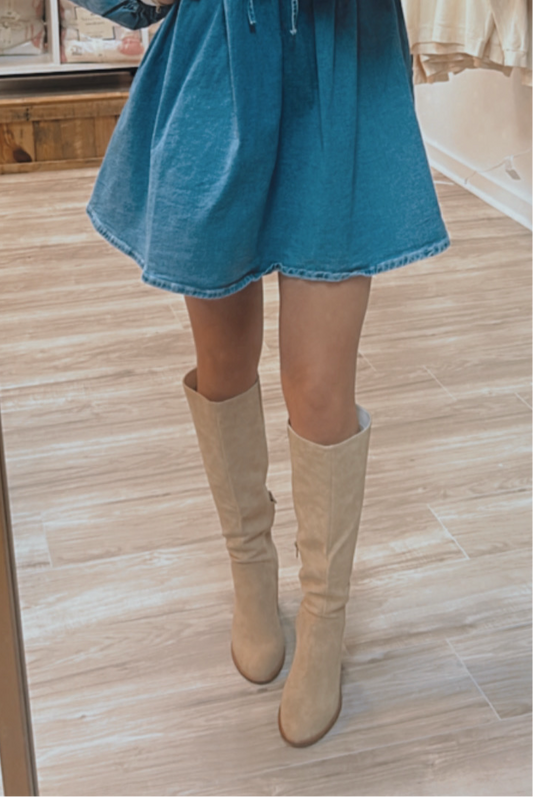 High Rise Nude Heel Boots