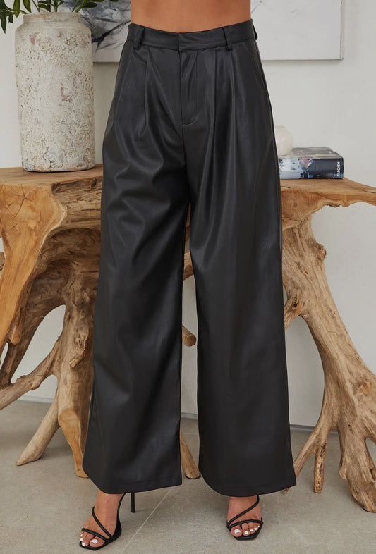 Wide- Leg Leather Pants